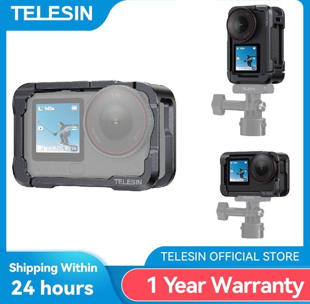 TELESIN Aluminiumlegierungsrahmen Rabbit Cage Schutzgehäuse mit Doppel-Kaltschuhadapter für DJI OSMO Action 6 in Schwarz - Bild 1