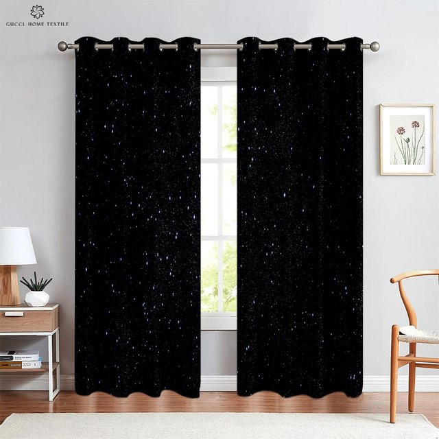 Sternenhimmel Vorhänge mit 3D-Sternen-Print in Schwarz, 2er-Set, semi-transparent, B: 50 cm, H: 130 cm - Bild 1