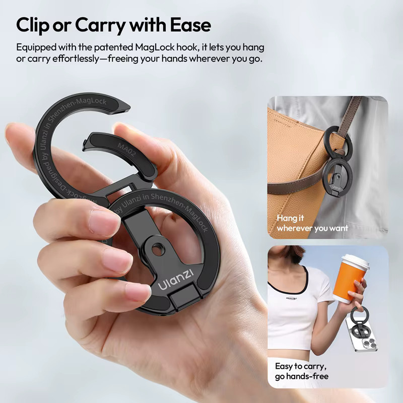 Ulanzi MA02 MagLock Dual Magnetischer Telefonständer in Schwarz, faltbarer MagSafe-Telefonhalter mit 1/4-Zoll-Schraube für iPhone und Android-Smartphones - Bild 3