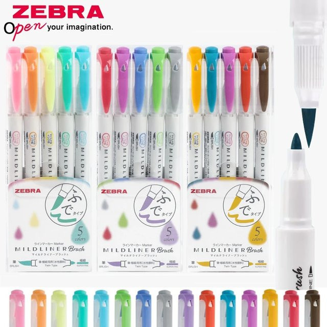 Zebra Mildliner WFT8 Textmarker Set mit Pinselspitze und Doppelkopf für Lettering, Skizzieren und Journaling in Multicolour - Bild 1