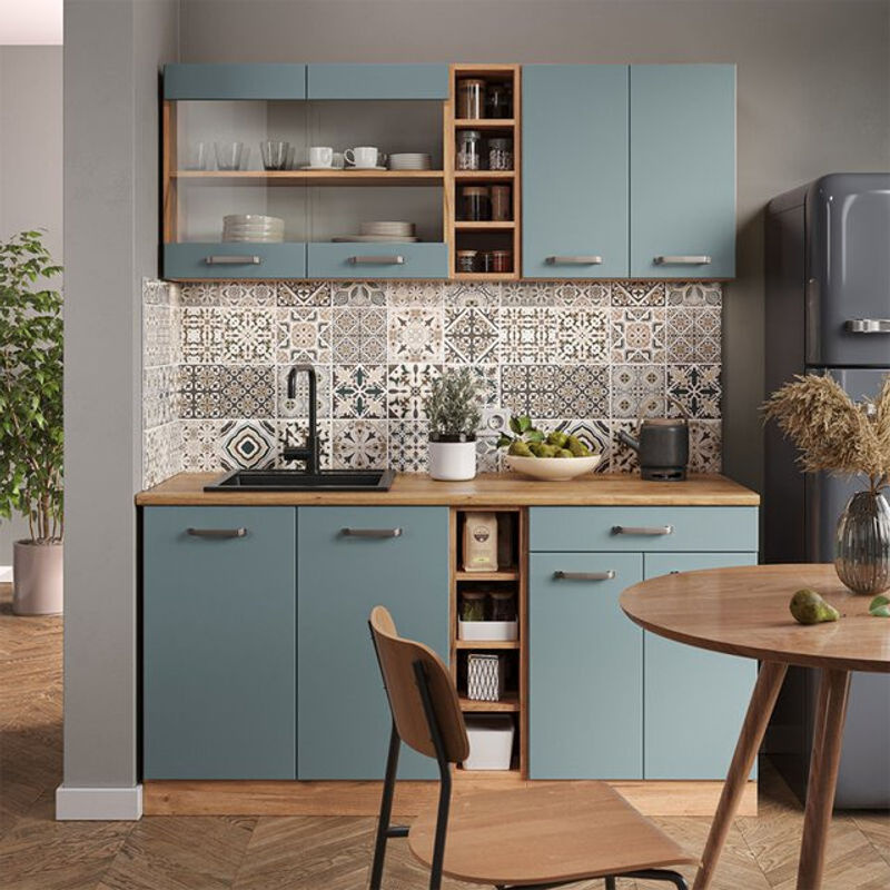 Vicco Küchenzeile R-Line Solid Eiche in Blau-Grau mit Breite: 160 cm - Bild 2