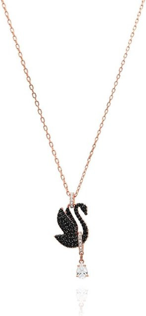 Swarovski Halskette, Schwan, Schwarz, Kristall, Messing, Damen - Bild 1