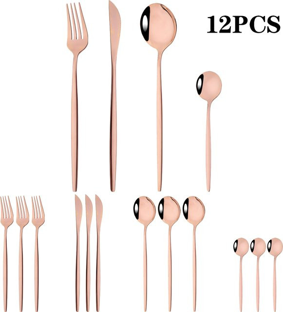Zoseil Besteckset aus Edelstahl in Rose Gold, 12-teiliges Set mit Messern, Gabeln und Löffeln, poliert - Bild 1