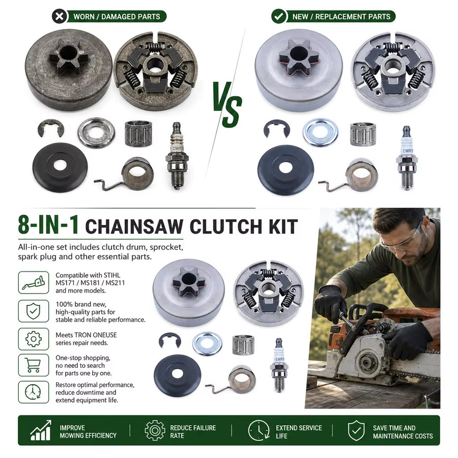 TINGBAI 8-in-1 Ersatzteil-Set für Stihl MS211 MS181 MS171 Kettensägen in Silber - Bild 5