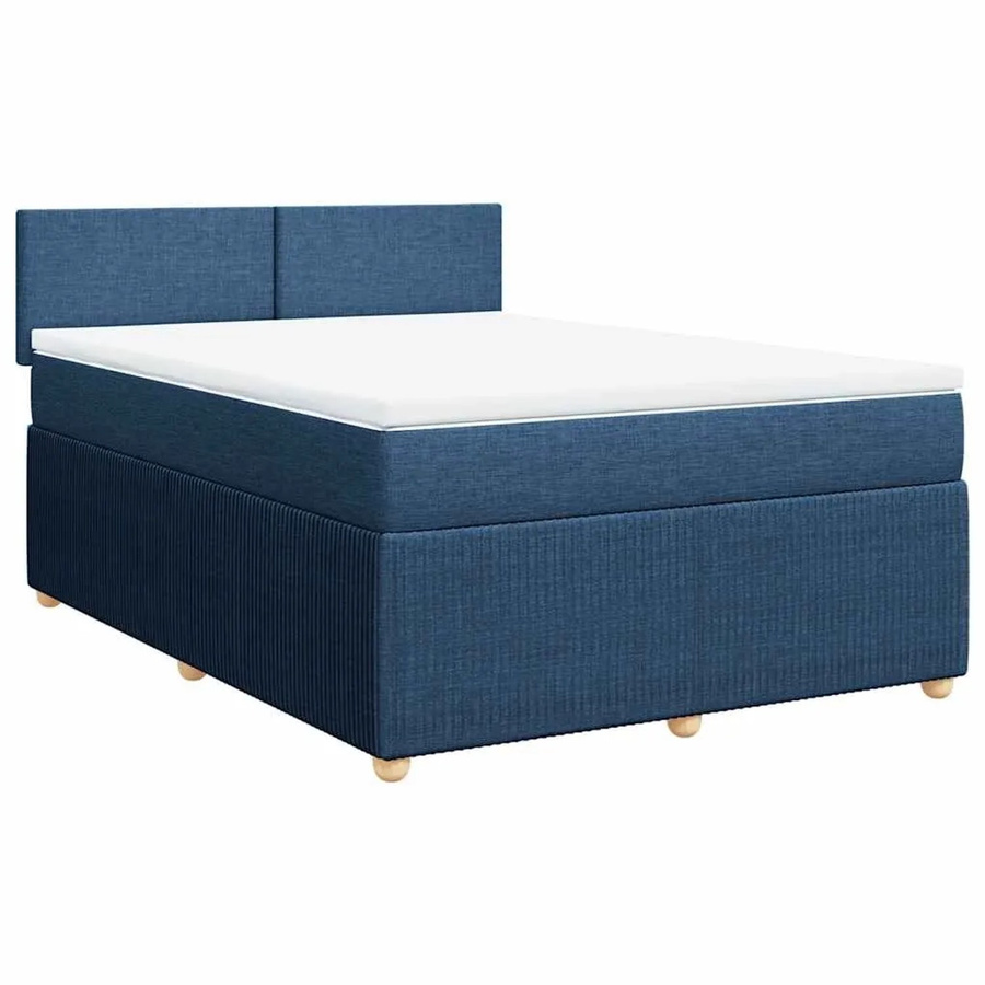 vidaXL Boxspringbett mit Matratze in Blau und Weiß, Hybrid-Design mit Taschenfederkern, B/T: 140 x 200 cm - Bild 2
