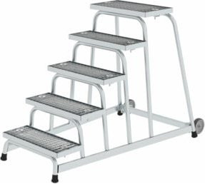 MUNK Aluminium-Arbeitspodest fahrbar mit Stahl-Gitterrost in Silber, 5 Stufen - Bild 1
