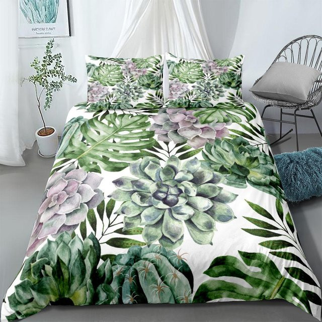 Binchi Outdoor Product Bettwäsche-Set Tropische Riesenblätter mit floralem Design in Grün, 3-teilig aus Mikrofaser, B/H: 150 x 200 cm - Bild 1