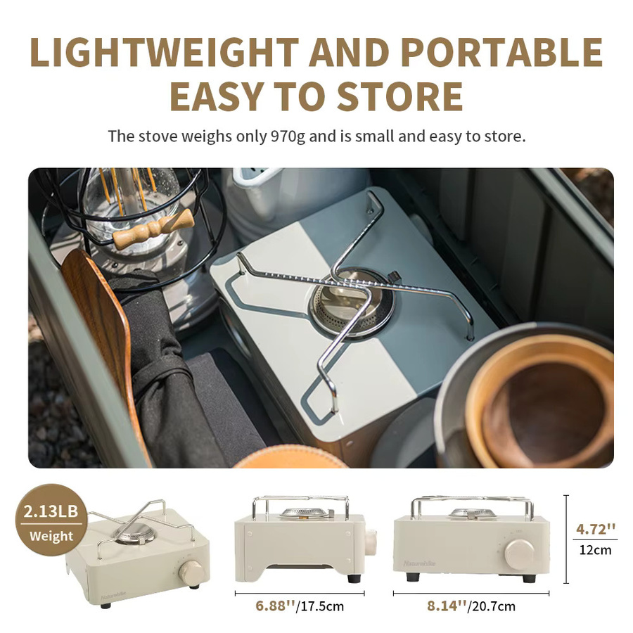 Naturehike Camping-Gaskocher 2000W Tragbarer Kassettenkocher in Sand, B/T/H: 20,7 x 12,0 x 12,0 cm - Bild 3