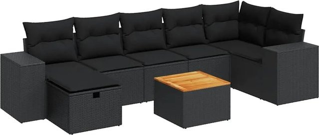 vidaXL 8-teilige Garten-Sofagarnitur aus Poly-Rattan mit Kissen in Schwarz - Bild 1