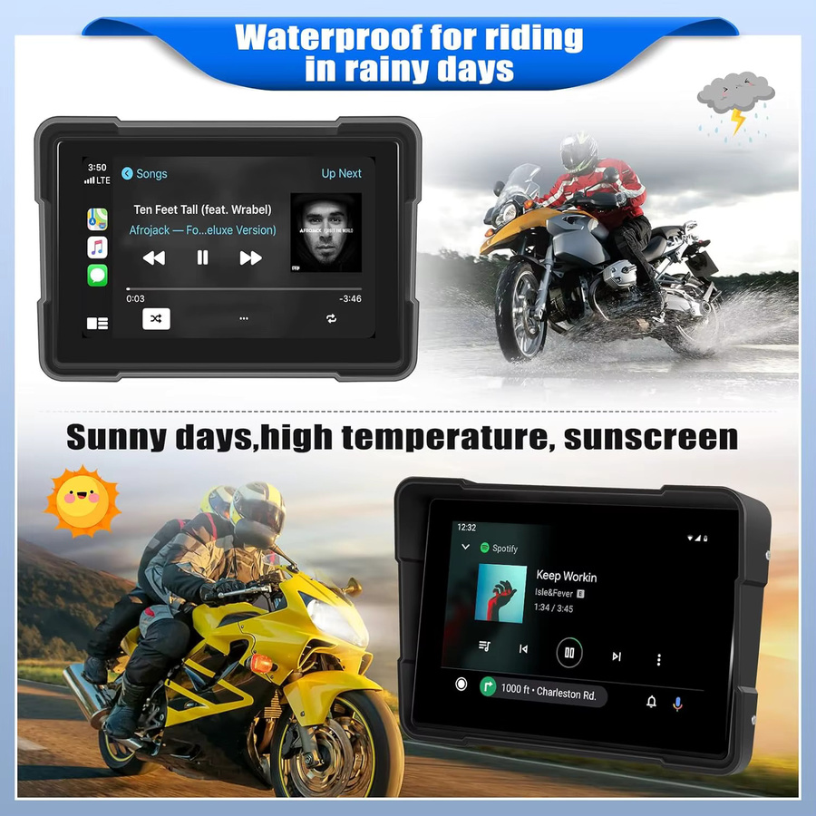 JMCQ Tragbare Motorrad Dash Kamera mit 2K QHD Auflösung, GPS Navigation, Wireless Apple CarPlay und Android Auto, Wasserdicht mit Dual Bluetooth, Farbe: Schwarz - Bild 4