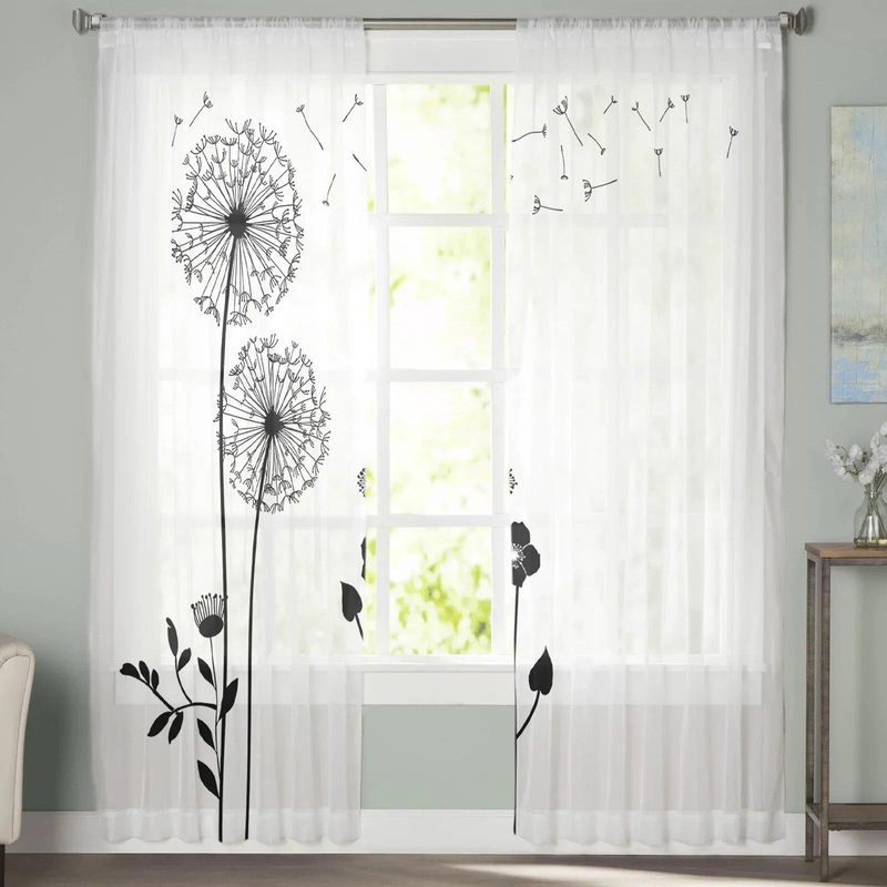 A Family Of Home Textiles Pusteblumen-Tüllvorhang in Beige und Transparent mit floralem Design, Breite: 135 cm, Höhe: 213 cm - Bild 3