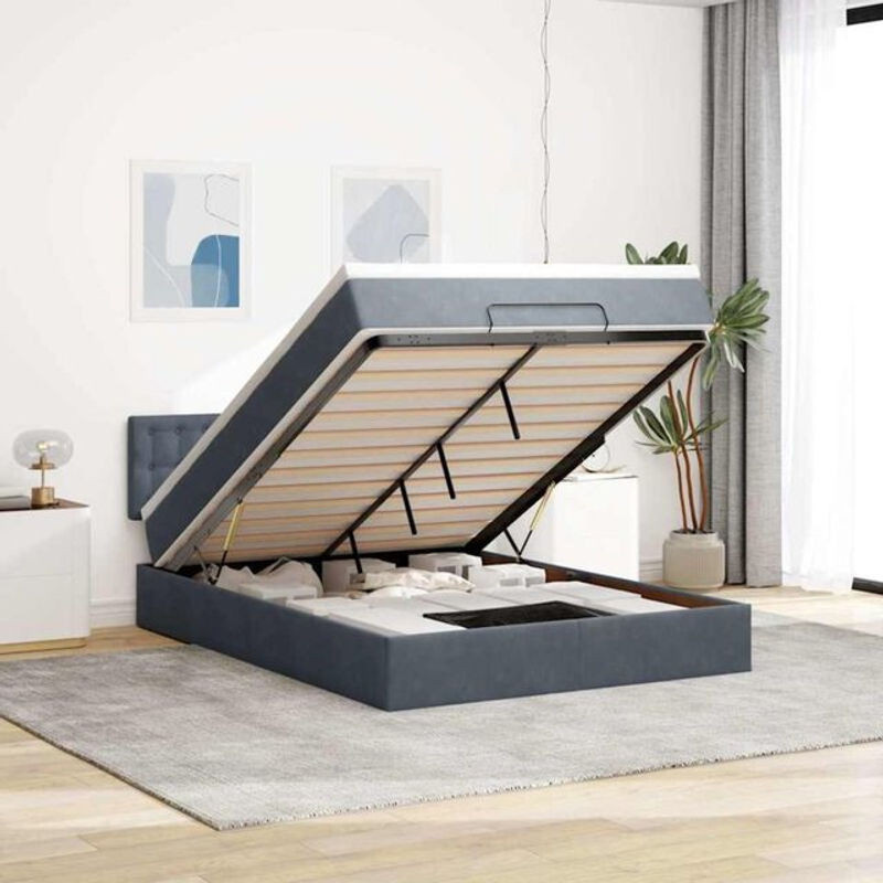 Vidaxl Ottoman Polsterbett mit Matratze und LED-Beleuchtung aus Samt in Anthrazit, B/T: 140 x 190 cm - Bild 1