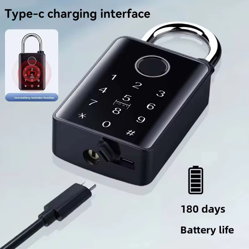 Tuya Elektronisches Bluetooth Vorhängeschloss mit Touchscreen, RFID IC Karte und Passwort in Schwarz - Bild 2