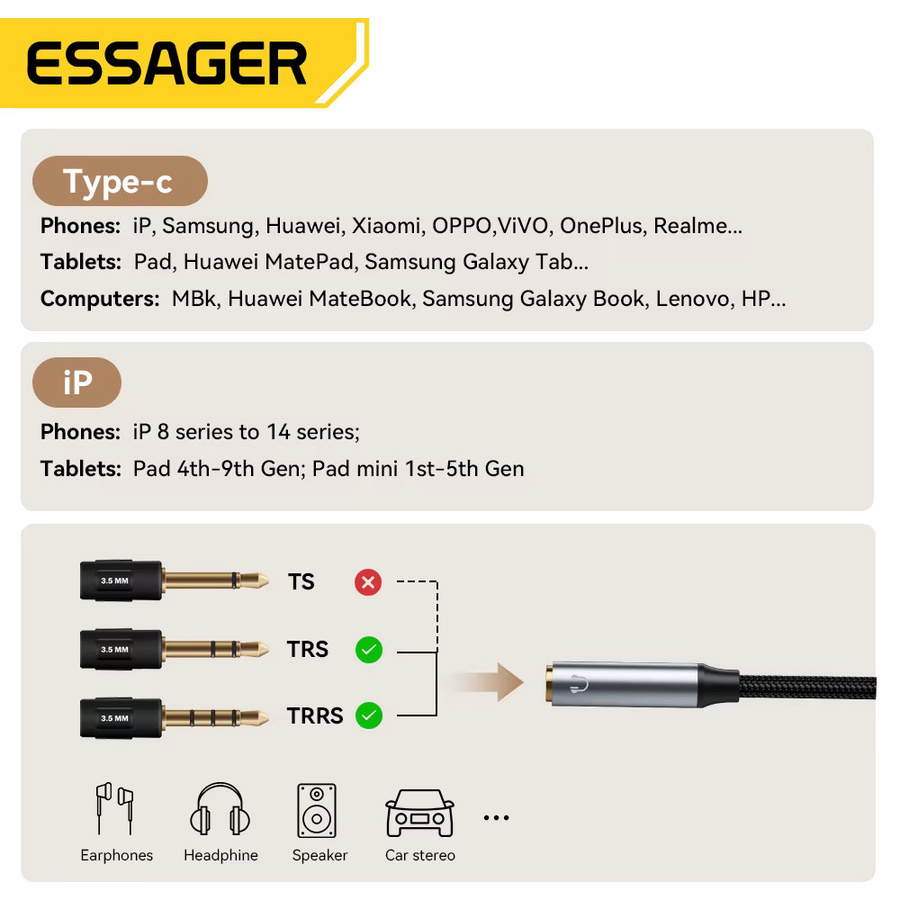 Essager L-förmiger USB-C auf 3,5 mm Klinkenadapter für iPhone 16, 15 und Samsung sowie Lightning auf 3,5 mm Kopfhöreradapter für iPhone 14, 13 - Bild 5