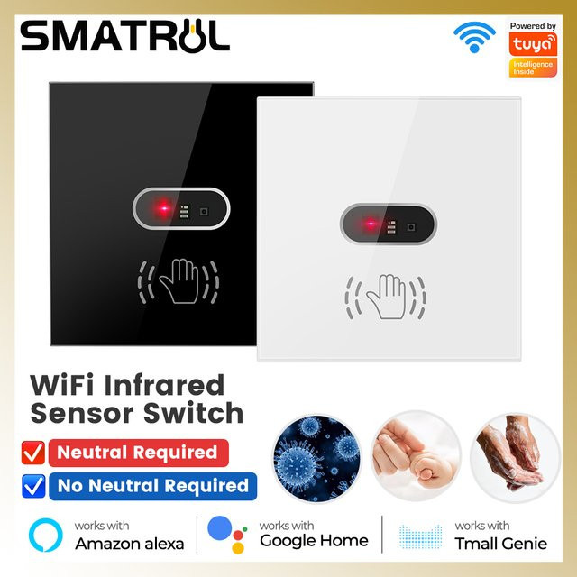 SMATRUL Tuya Smart WiFi Wand Schalter mit Infrarot Gestensteuerung, berührungsloser Touchless Schalter in Weiß, kompatibel mit Amazon Alexa und Google Assistant - Bild 1