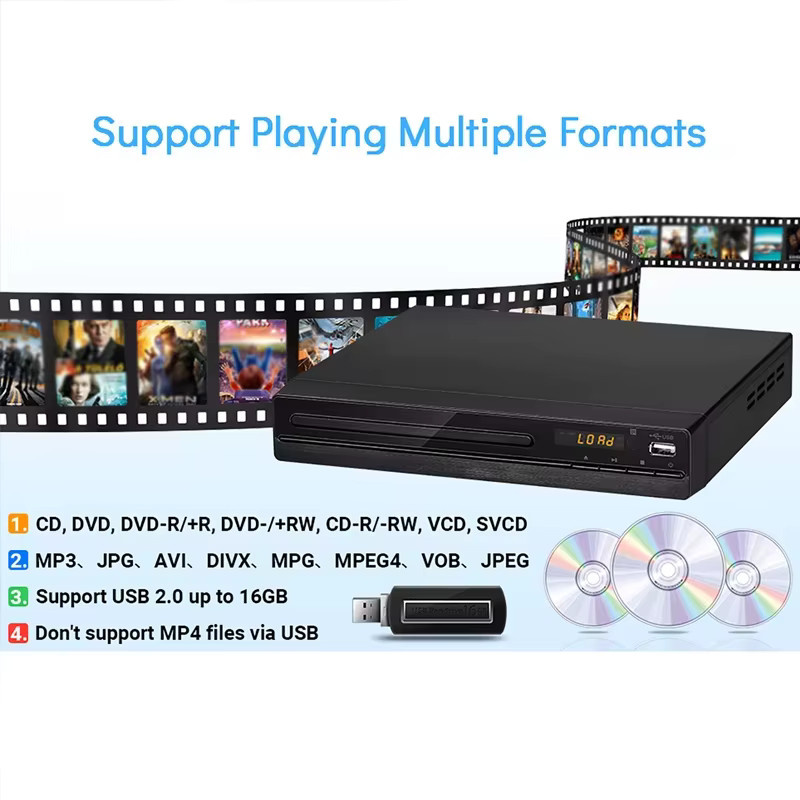 Luxuglow Full HD DVD-Player mit Fernbedienung und HDMI, Multimedia VCD und CD Player in Schwarz - Bild 3