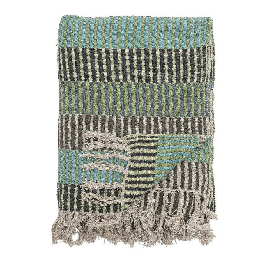 Bloomingville Plaid Isnel grün gestreift aus recycelter Baumwolle B/T: 160 x 130 cm - Bild 1