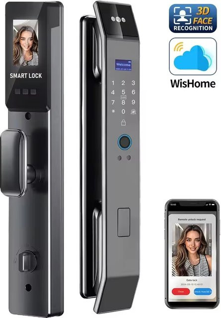 BMAD Smart Türschloss mit 3D-Gesichtserkennung, Fingerabdruck, Passwort und Schlüssel in Schwarz mit Wishome App Unterstützung - Bild 1