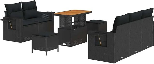 vidaXL Garten-Sofa-Set 8-teilig aus Poly-Rattan und Akazienholz in Schwarz - Bild 1
