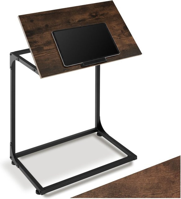tectake Beistelltisch im Industrial Style mit neigbarer Platte aus dunklem Holz und Stahl, B/T/H: 55 x 35 x 66,5 cm - Bild 1