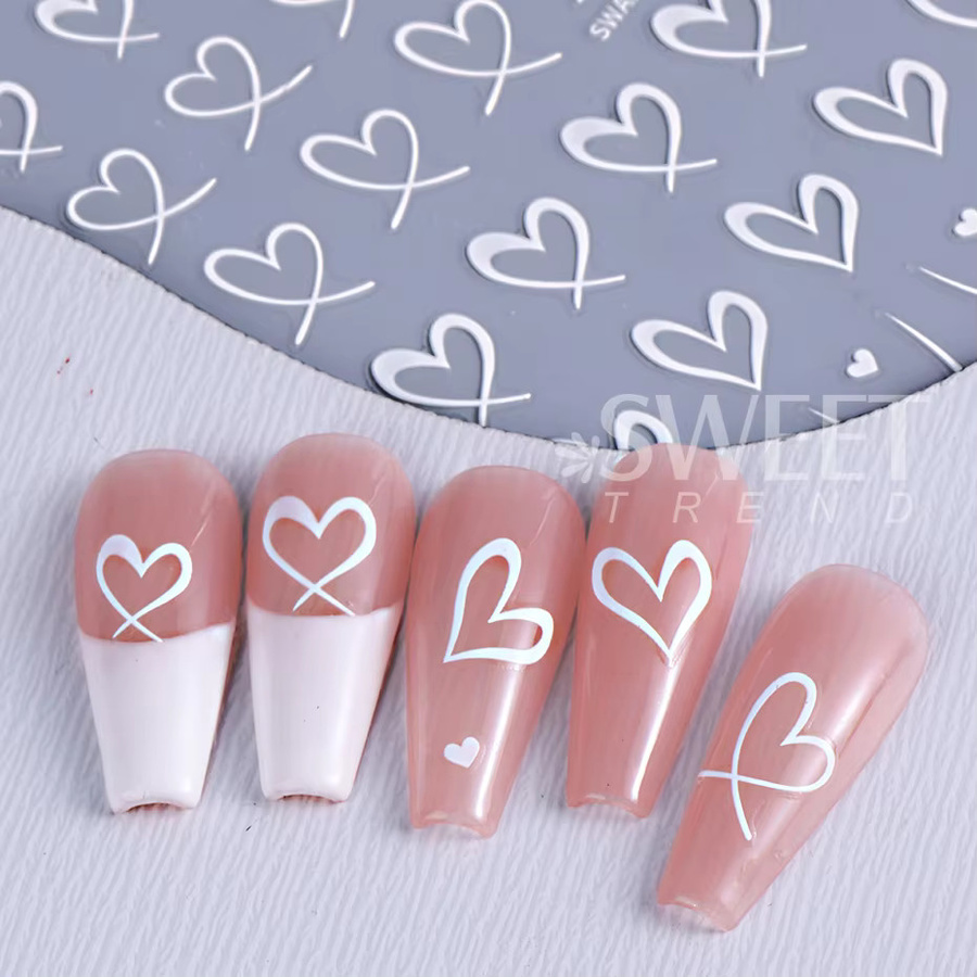 SWEET TREND Nail Art Aufkleber, 3 Stück, Schwarz Weiß Rosa, 3D Herz und Linien - Bild 3