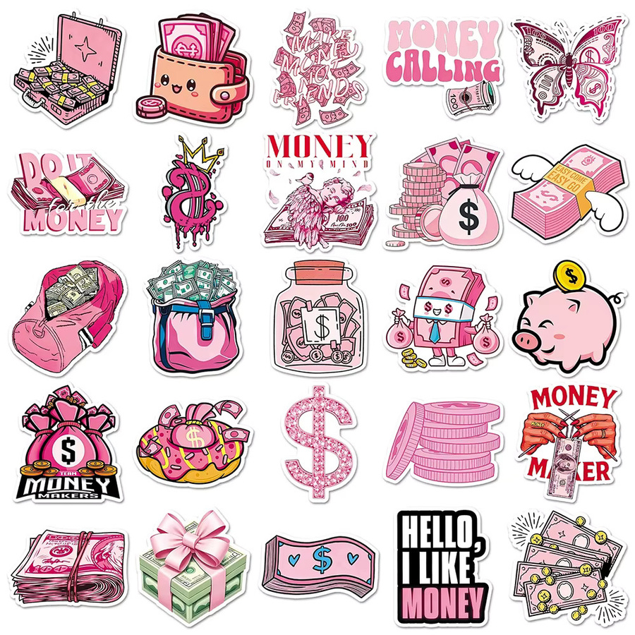 Charile Rosa Geld-Dollar-Zeichen Cartoon-Aufkleber, 10-teiliges Set - Bild 3