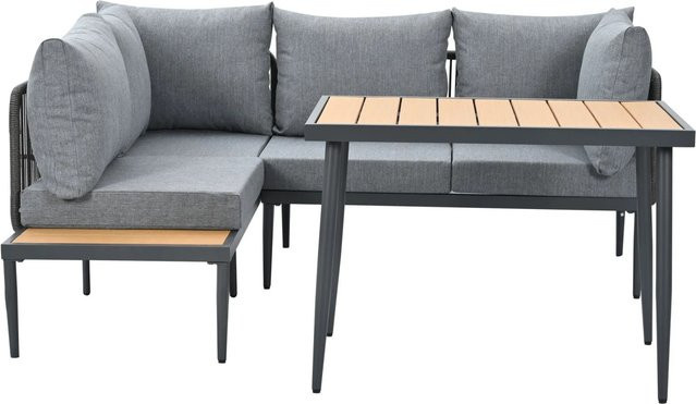 okwish Garten-Essgruppe Gartenmöbel Set mit Ecksofa und Esstisch in Grau - Bild 1