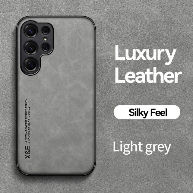 Stoßfeste Handyhülle aus mattem Leder für Samsung Galaxy S25 S24 S23 S22 S21 S20 Note 20 Ultra Plus FE in Grau - Bild 1