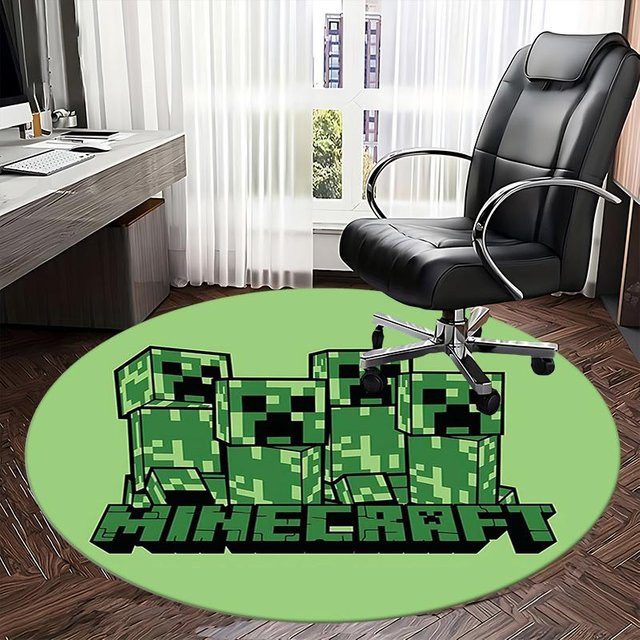 Minecraft Creeper Runder Teppich in Grün, Durchmesser: 120 cm, Rutschfest und Waschbar - Bild 1