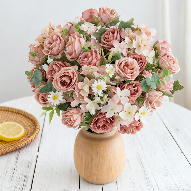 TTCY Künstliche Seidenrose in Blau und Pink für Tischdekoration und Hochzeiten - Bild 1
