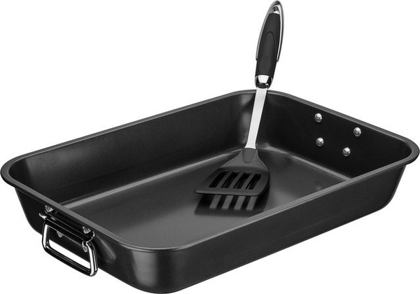 GSW Auflaufform mit Pfannenwender in Schwarz, B/T/H: 40 x 28,5 x 7 cm