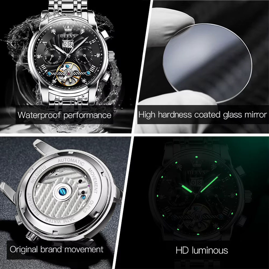 OLEVS Armbanduhr, Automatik, Edelstahl, Schwarz, Bicolor, Herren - Bild 4