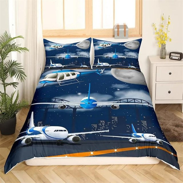 Bettwäsche-Set mit Flugzeug-Motiv in Blau für Kinder, bestehend aus 1x Bettbezug und 1x Kissenbezug, B/H: 135 x 200 cm - Bild 1