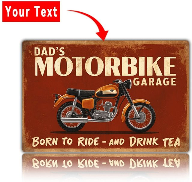 Personalisiertes CIFBUY Motorrad-Garage-Schild aus Metall in Rot im Vintage-Design zur Wanddekoration für Motorrad- und Dirt-Bike-Enthusiasten - Bild 1