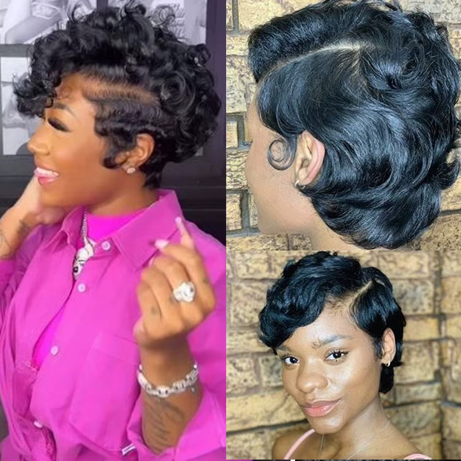 OYM HAIR Pixie-Schnitt Perücke, Echthaar, schwarz, Damen - Bild 5