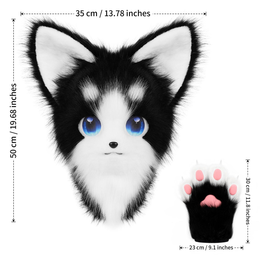 Tier Katze Fursuit Kopfmaske Furry und Therian Pfotenhandschuhe Set für Halloween Cosplay Kostüm Zubehör One Size - Bild 2