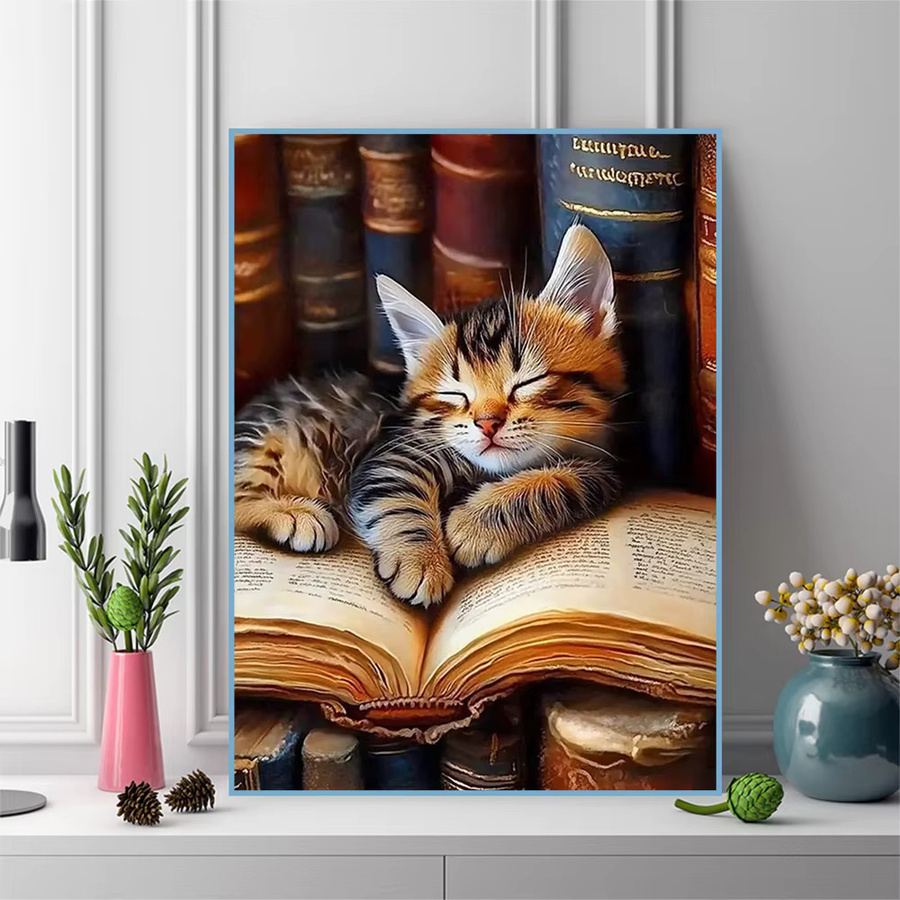 Momoart 5D DIY Diamantmalerei Katze als Rundes Mosaik Set in Mehrfarbig zur Wanddekoration - Bild 3