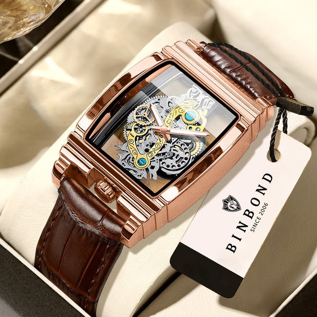 BINBOND Armbanduhr Quarz, Leder, Roségold, Schwarz, Herren - Bild 1