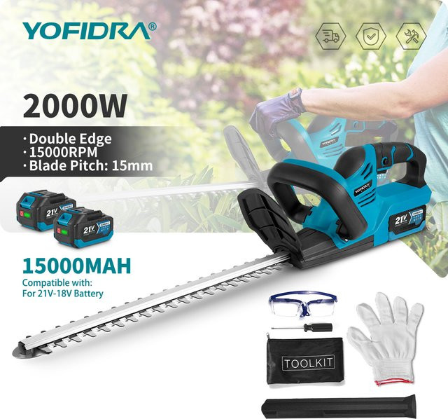 YOFIDRA Kabelloser Elektrischer Heckenschneider 2000W 15000RPM Astsäge und Rasenmäher in Blau für Makita LXT Akku - Bild 1