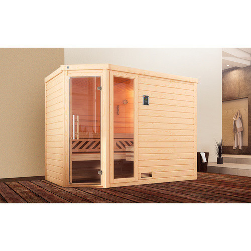 WEKA Massivholzsauna Turku 3 für 6 Personen in Braun inklusive 9 kW Ofen mit integrierter Steuerung und Sparset mit Glasfenster und Glastür - Bild 2