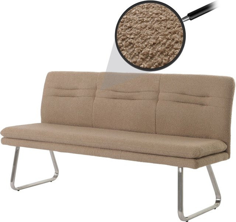 MCW Polsterbank mit Lehne aus Bouclé Stoff in Coffee-Braun und gebürstetem Edelstahl, Breite: 180 cm