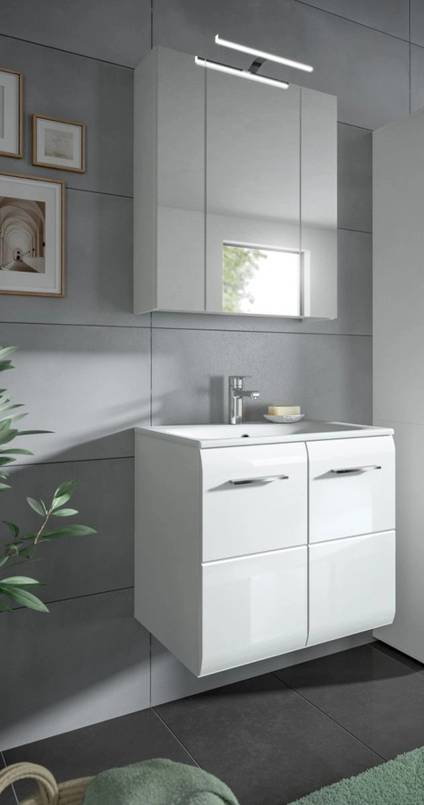 Inn.Furn Badmöbel-Set Cover 2-teilig in Weiß Hochglanz mit Spiegelschrank und Waschtischunterschrank, Breite: 60 cm - Bild 3