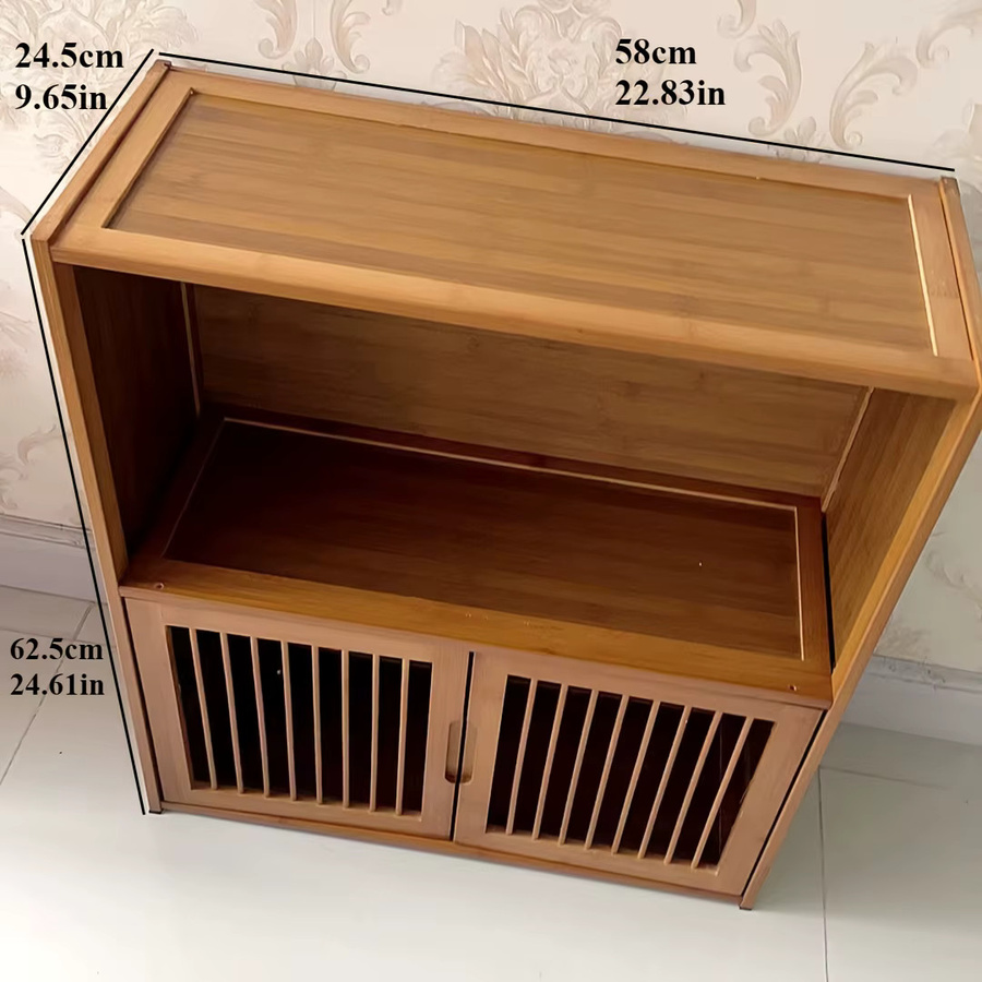 LIUSHADUOLA Aufbewahrungsschrank im orientalischen Stil aus Holz, 2-stufiger Teeschrank und Bücherregal in Braun mit mattem Finish - Bild 2