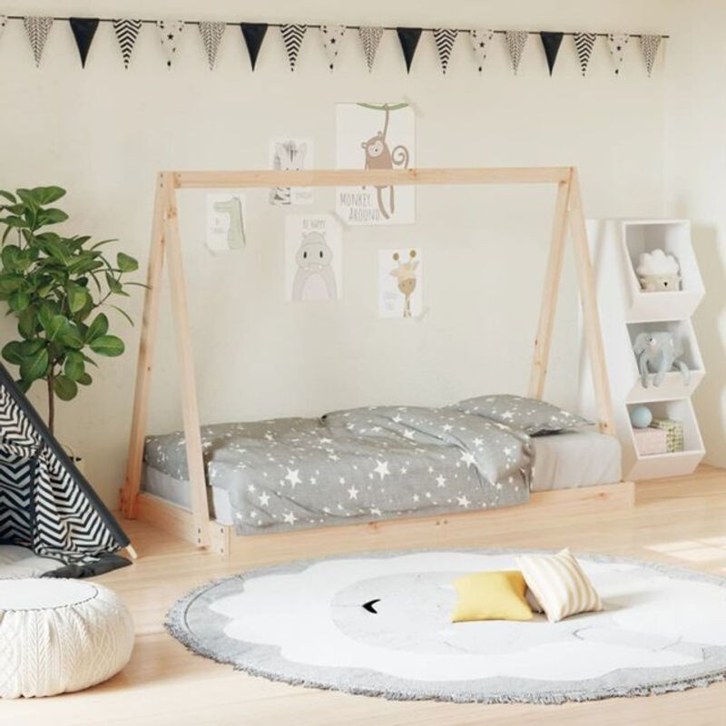 vidaxl Kinderbett aus Massivholz Kiefer in Natur Braun, Modernes Skandinavisches Design, B/T: 80 x 160 cm - Bild 1