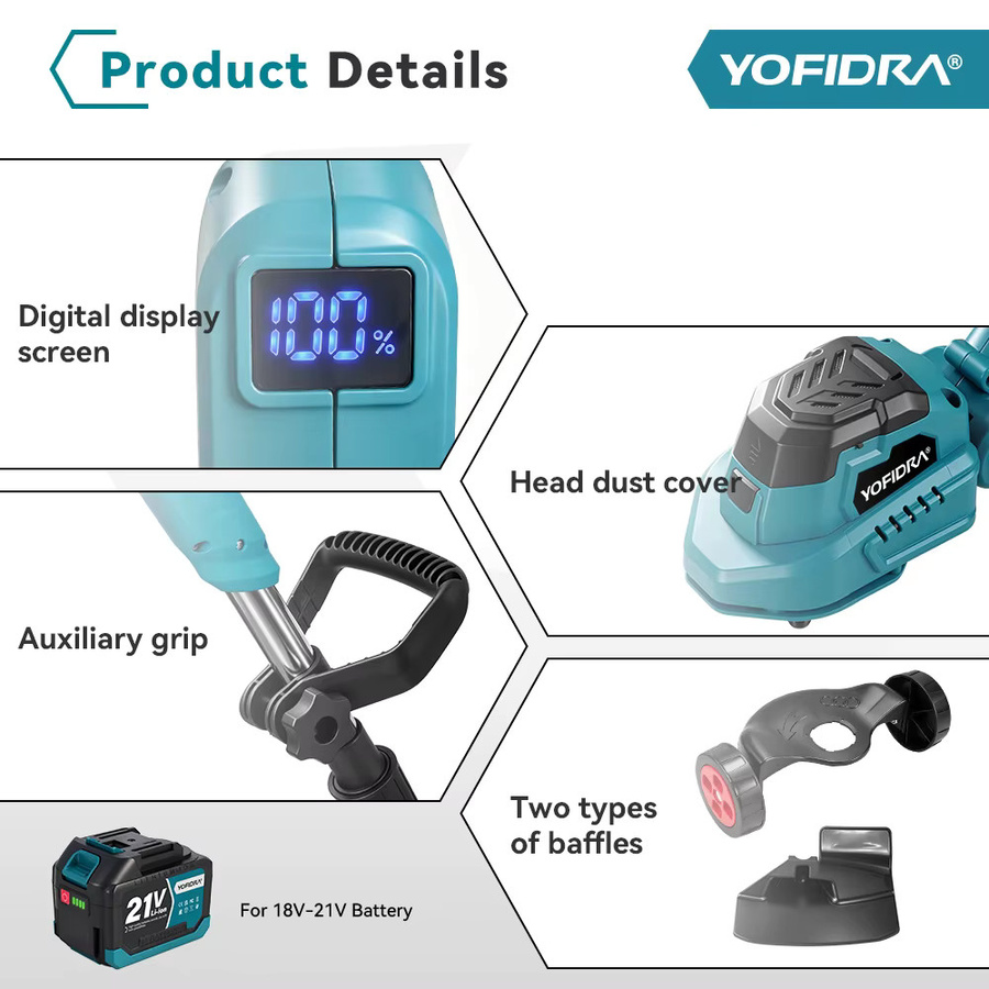 YOFIDRA Bürstenloser elektrischer Rasenmäher und kabelloser Rasentrimmer 9 Zoll, verstellbares Gartenschneidewerkzeug für Makita 21V Akku LXT - Bild 3