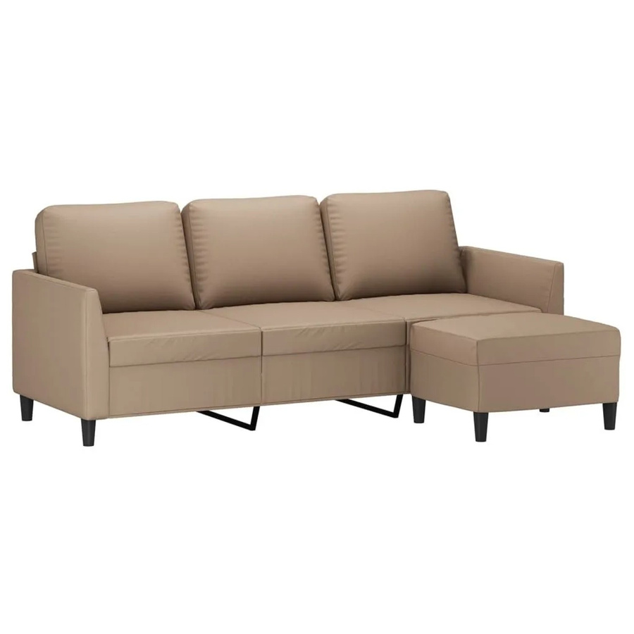 vidaXL 3-Sitzer-Sofa mit passendem Hocker in Cappuccino-Braun aus Kunstleder - Bild 2