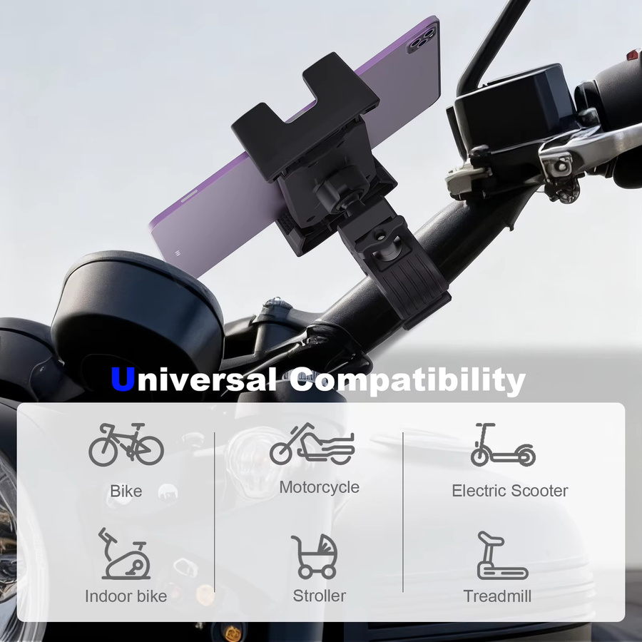 Homhu Universelle Tablet-Halterung für Fitness-Studio Laufband und Fahrrad, Lenker-Clip-Ständer für iPad Pro 11 und 12.9, Air sowie Samsung Smartphones von 4 bis 14 Zoll, Schwarz - Bild 3