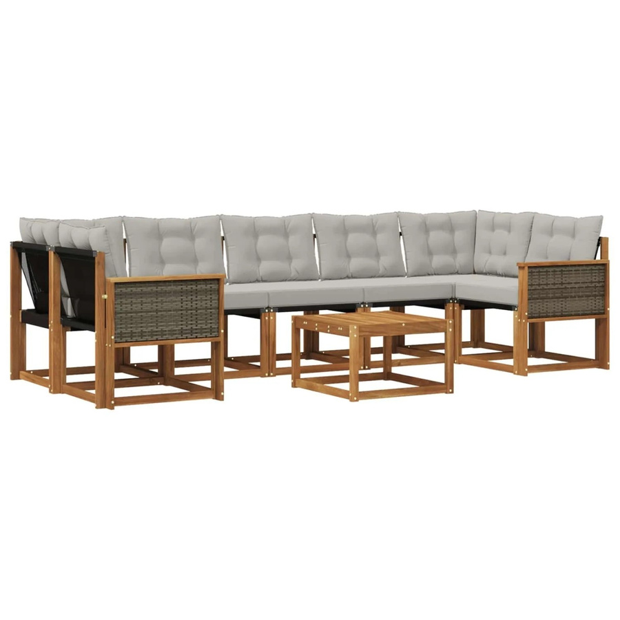 vidaXL Outdoor-Sofagarnitur L-Form aus Akazienholz mit 8 Kissen in Natur und Grau - Bild 2