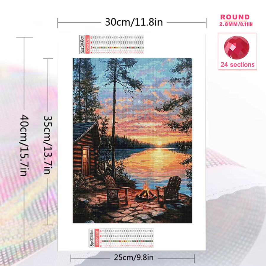 Momoart Diamant-Mosaik Bastelset Sonnenuntergang-Landschaft mit Fluss, DIY Diamantmalerei in Multicolour, B/H: 30 x 20 cm - Bild 2