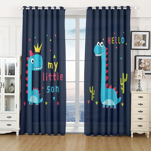 A Family Of Home Textiles Kindervorhänge mit Dinosaurier- und Dschungel-Motiv, 2er-Set, Blau, Breite: 70 cm, Höhe: 165 cm - Bild 1